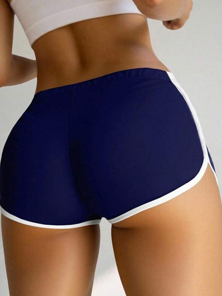 INAWLY Women Solid Color Elastic Waist Casual Hem Shorts | SHEIN