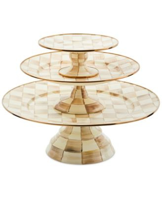 Mackenzie-Childs Mocha Check Large Pedestal Platter - Macy's | Macy's