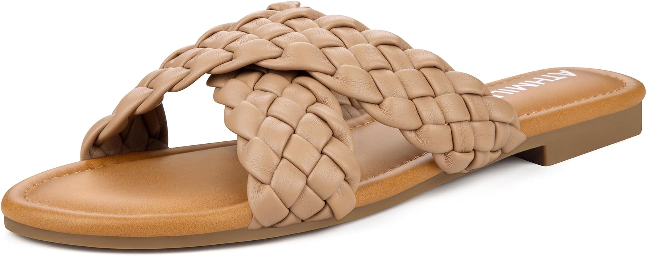ATHMILE Women's Flat Sandals Crossover Braided Sandals for Women Fashion Round Open Toe Slip On S... | Amazon (US)