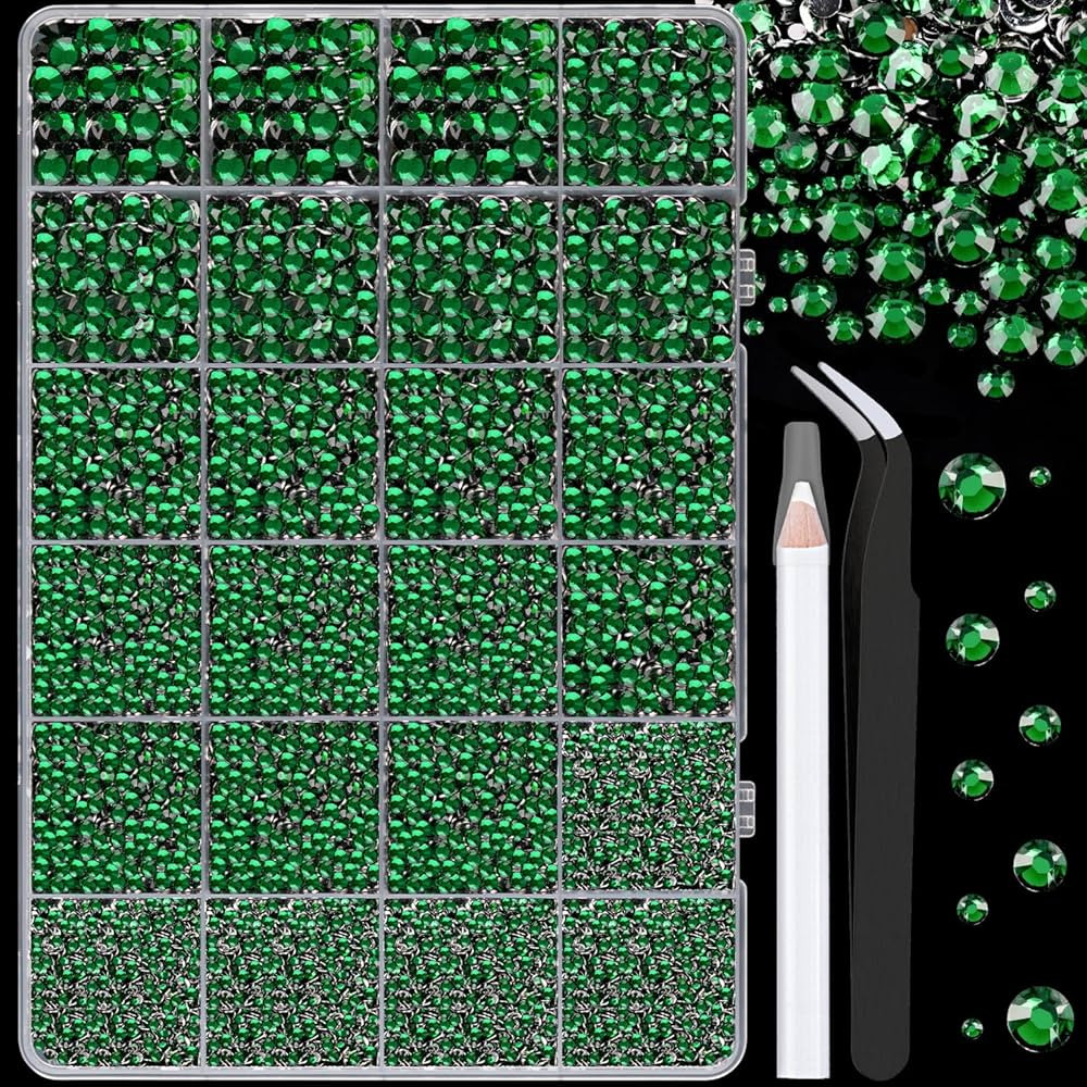 25000Pcs Resin Rhinestones for Crafting, Emerald Green 2-6mm Mixed Sizes Non Hotfix Flatback Gems... | Amazon (US)