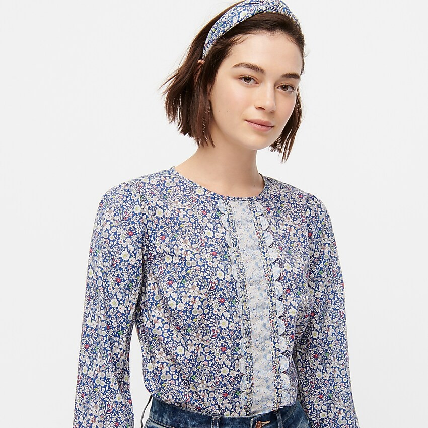 Long-sleeve scalloped blouse in mixed Liberty® prints | J. Crew US