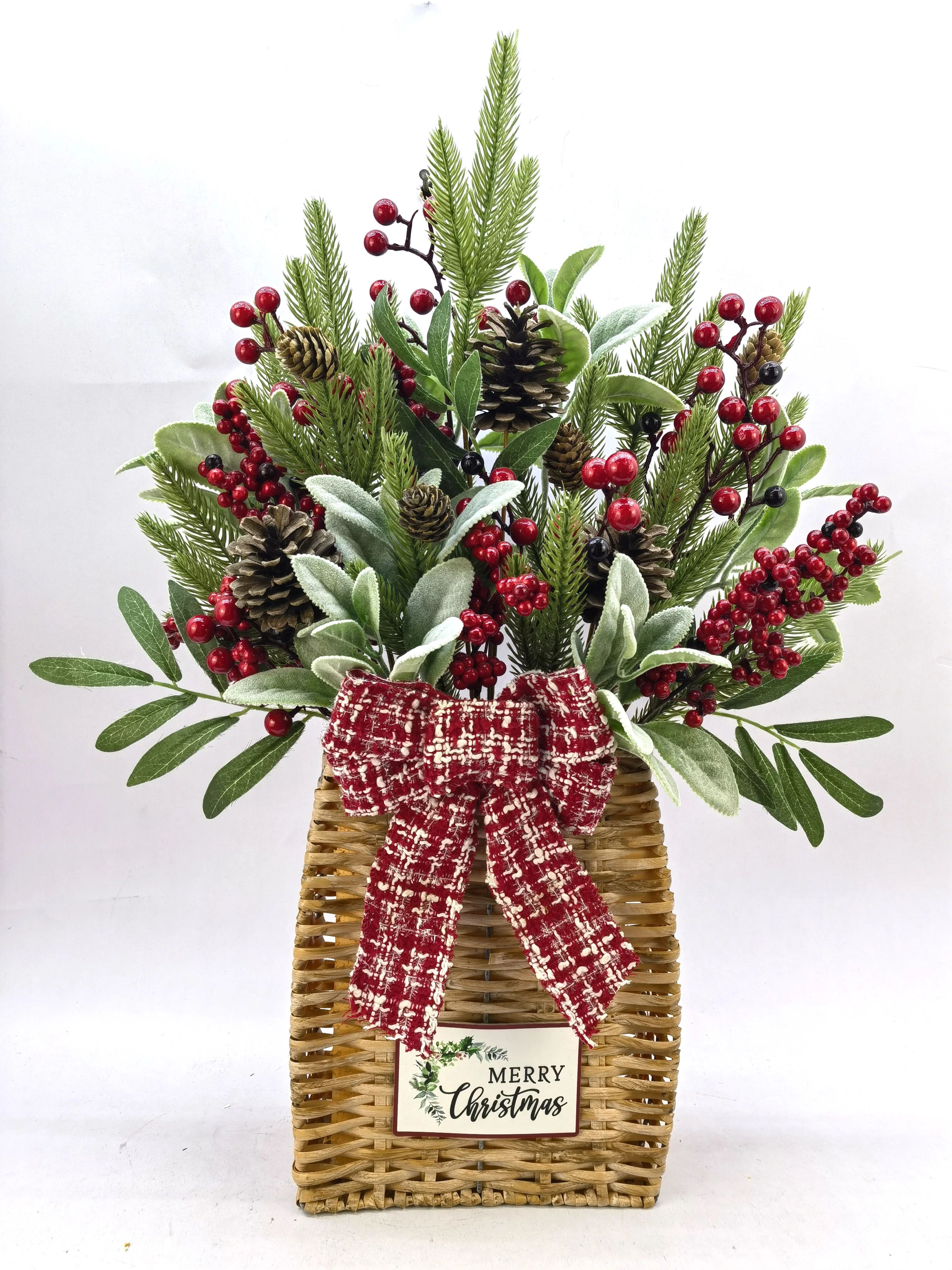 24 in Merry Christmas Greenery Basket Decor, by Holiday Time | Walmart (US)
