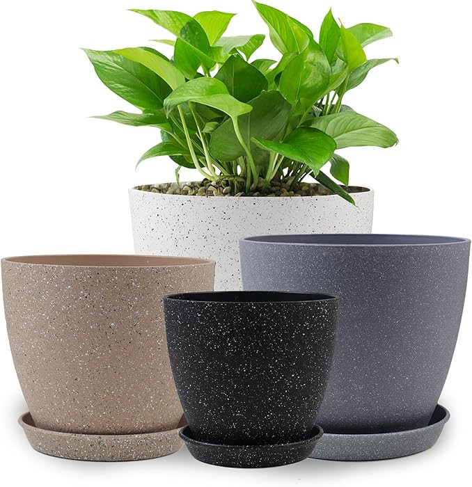 Plant Pots Indoor with Saucers & Drainage 4 Pack Plastic Flower Pots for Indoor Plants-8.5/7.5/6.... | Amazon (US)