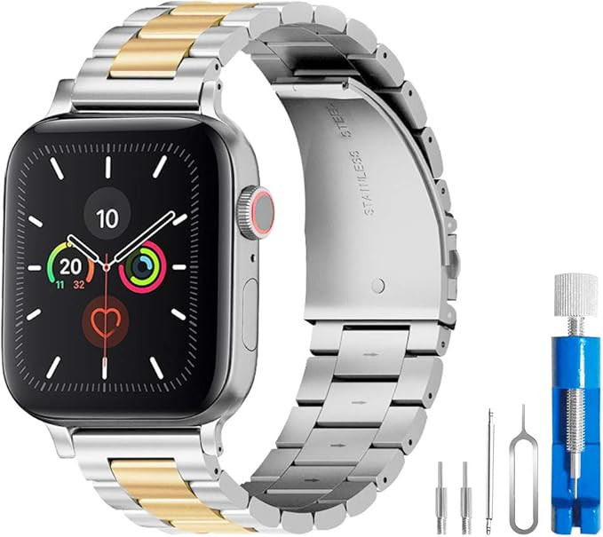 U191U Band Compatible with Apple Watch Stainless Steel Wristband Metal Buckle Clasp iWatch 42mm 4... | Amazon (US)