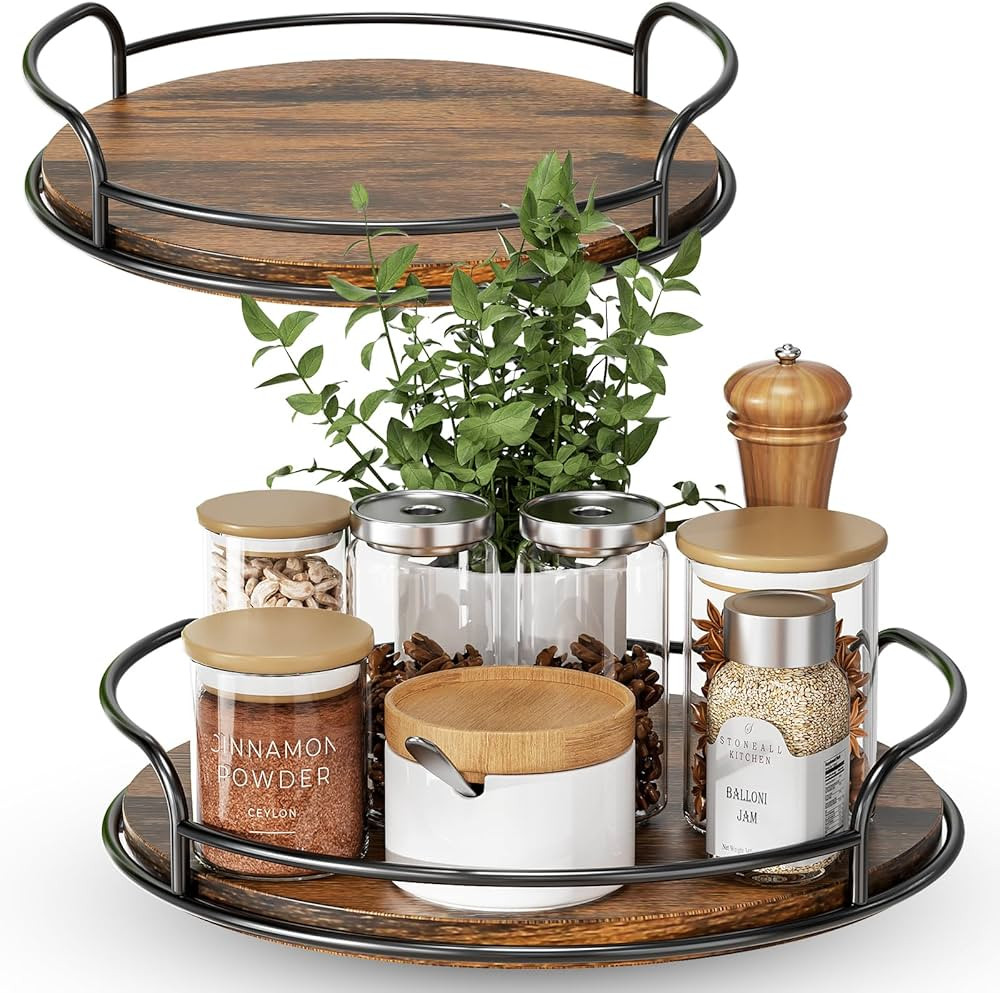 LAMU 2 Pack Lazy Susan Organizer for Table Top, 10'' + 9'' Wooden Lazy Susan Turntable for Cabine... | Amazon (US)