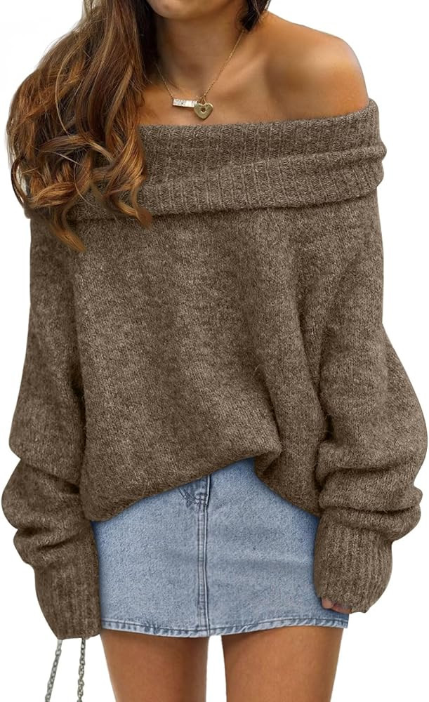 LILLUSORY Womens Off The Shoulder Sweater Oversized Batwing Sleeve Loose Pullover Sweaters Tops | Amazon (US)