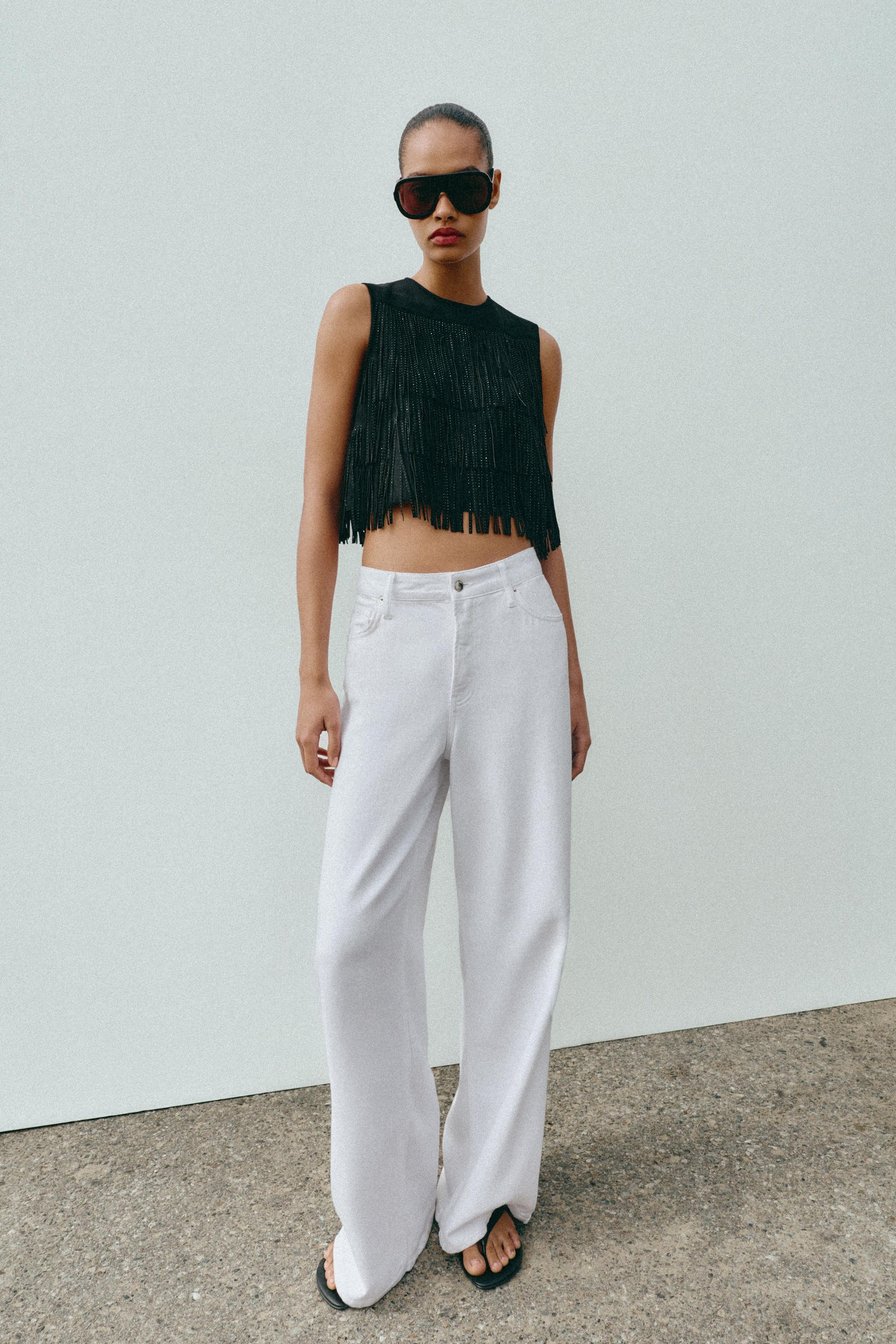 STUDDED FAUX SUEDE FRINGE TOP | Zara US