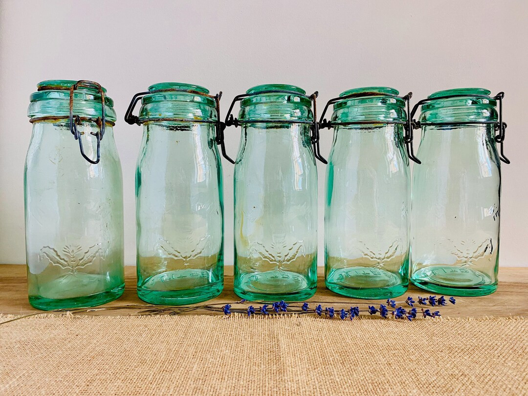 Green French La Lorraine canning jar, "Thistle" trademark, vintage bottle for preserves, Farmhous... | Etsy (US)