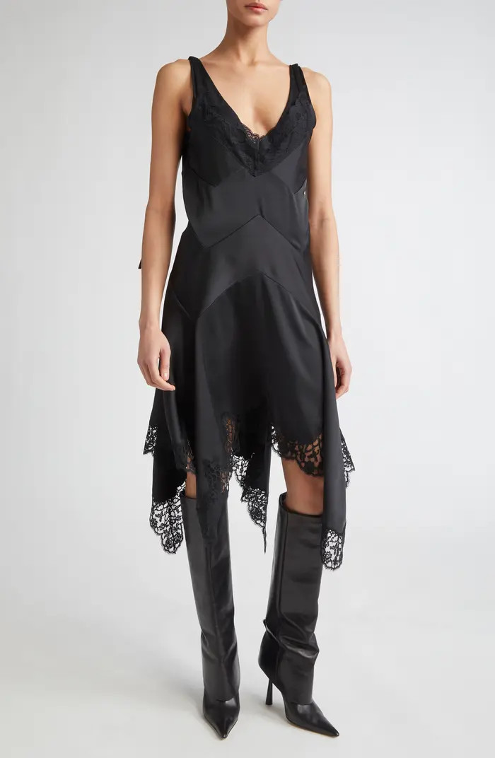 Lace Trim Handkerchief Hem Satin Minidress | Nordstrom