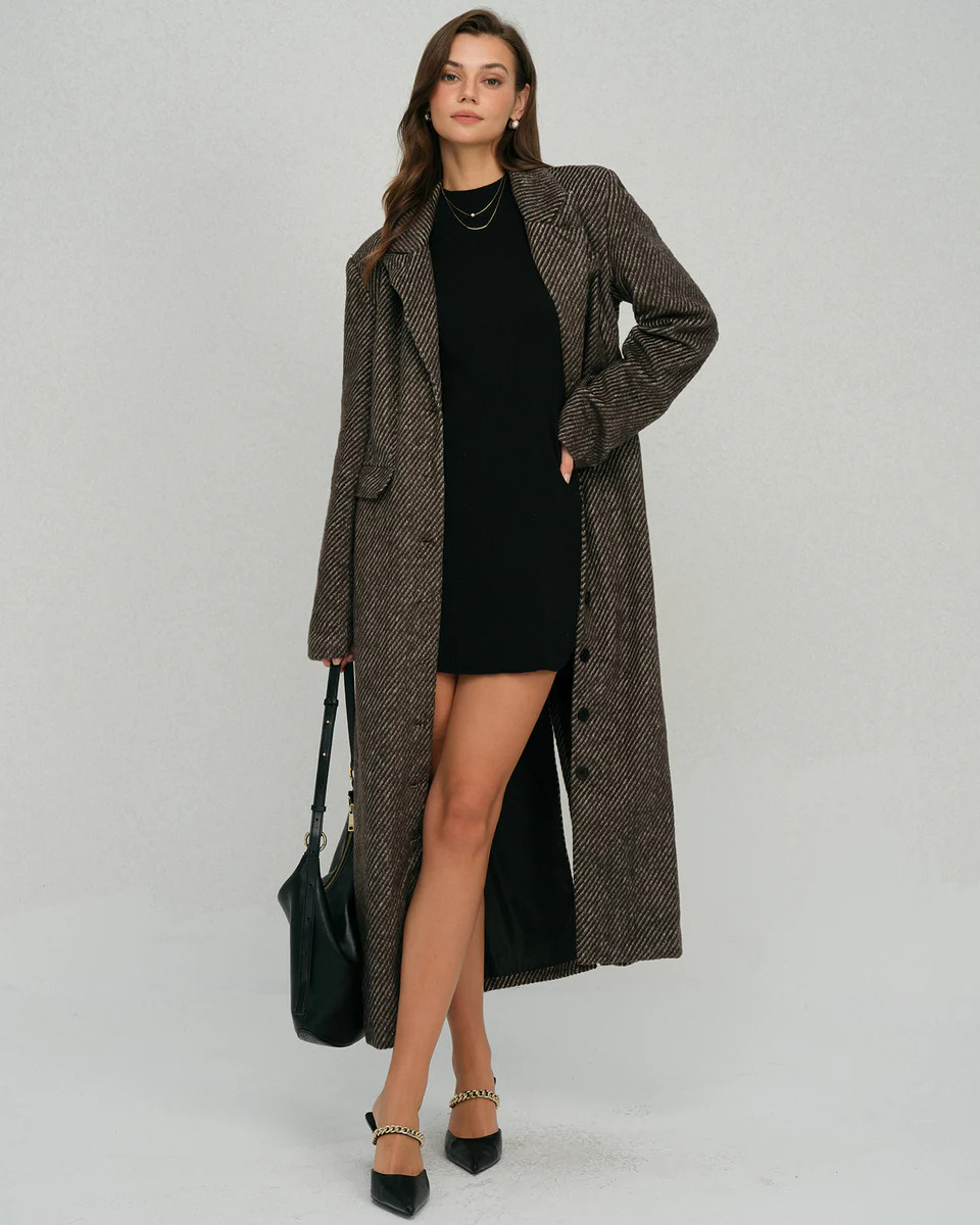 Coffee Button Notched Coat | rihoas.com