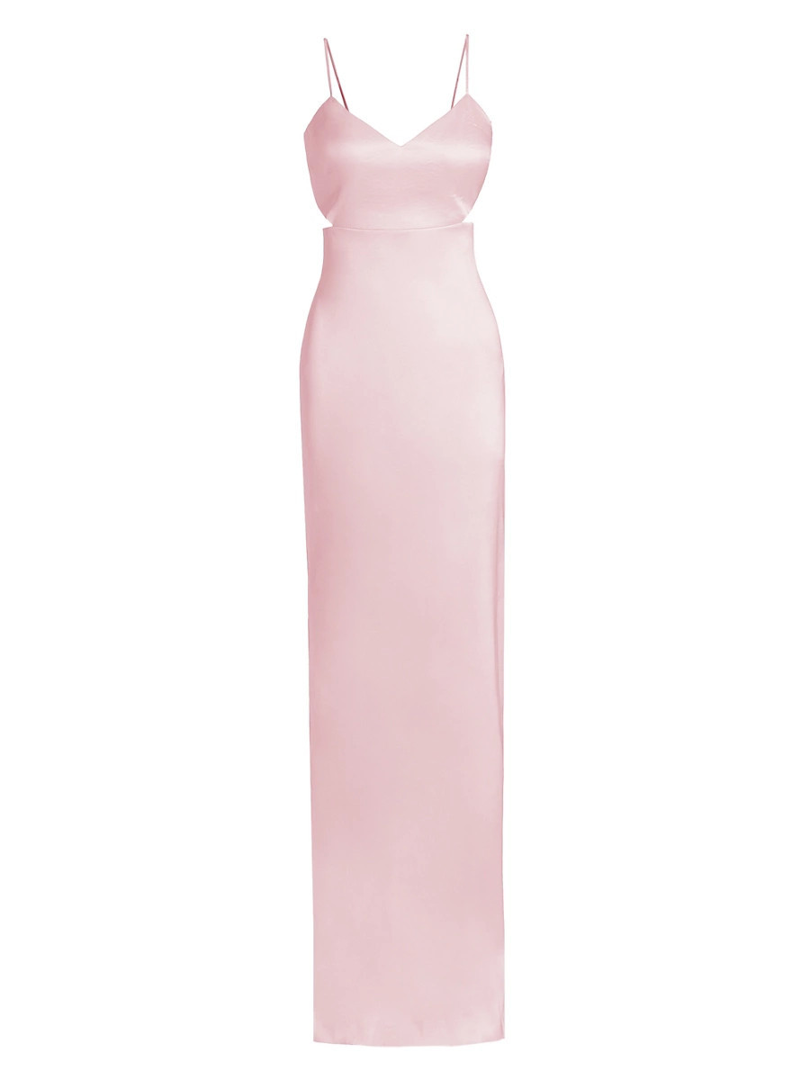 Women's Christine Satin Waist Cut-Outs Gown - Pale Pink - Size 14 | Saks Fifth Avenue