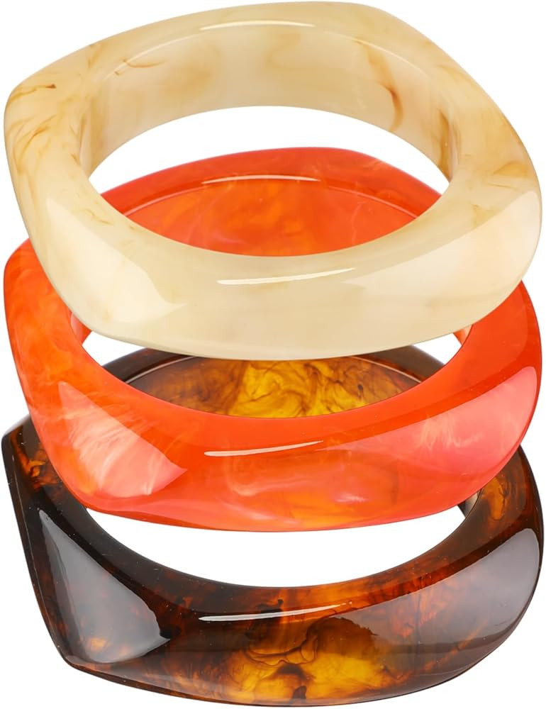 Landical 3 Pcs Colorful Square Acrylic Resin Bangle Bracelet Wide Geometric Irregular Wristbands ... | Amazon (US)