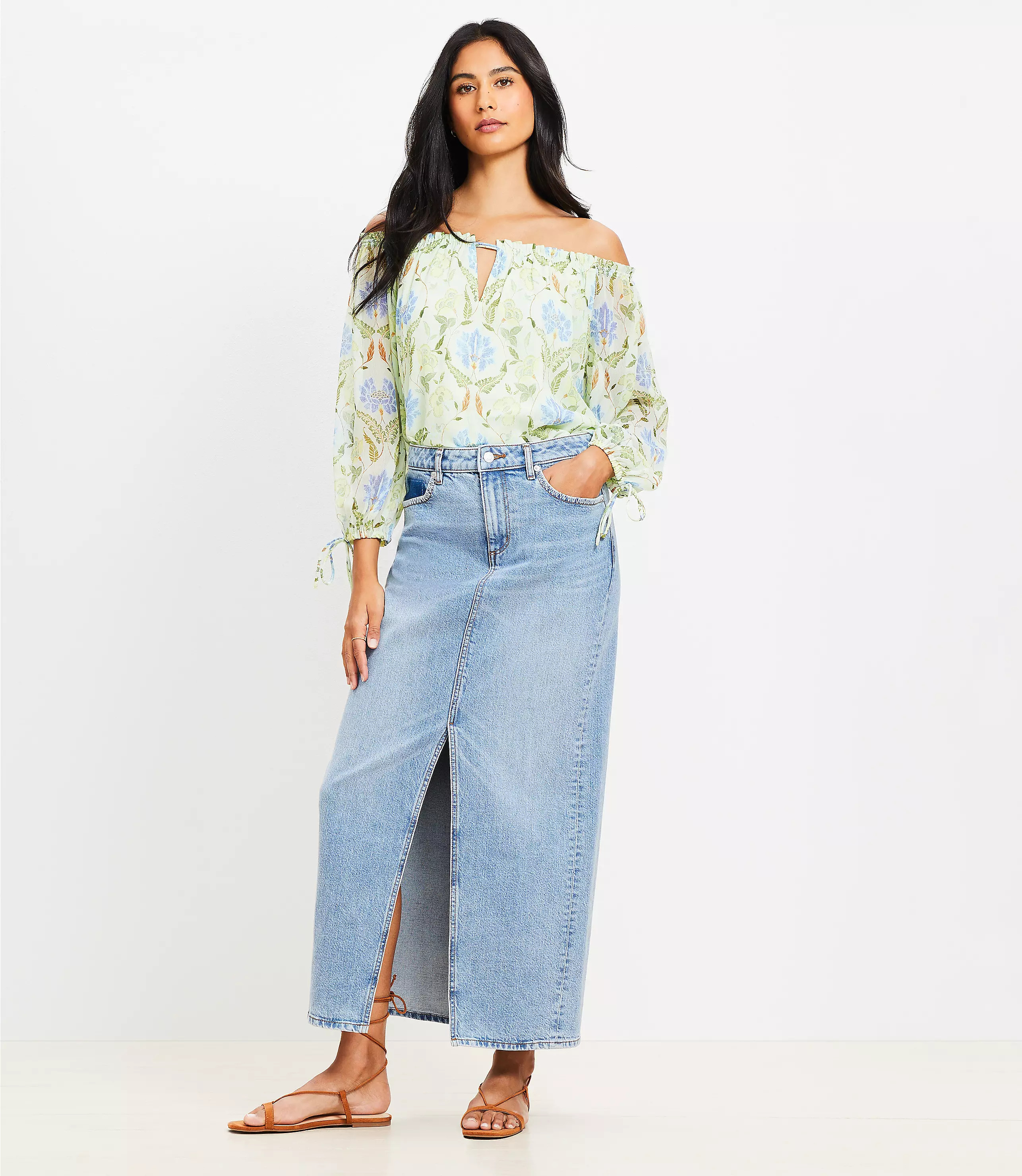 Denim Maxi Skirt in Light Vintage Wash | LOFT