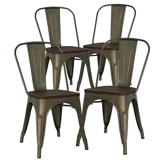 Poly and Bark Trattoria Side Chair with Elm Wood Seat in Bronze (Set of 4) | Amazon (US)