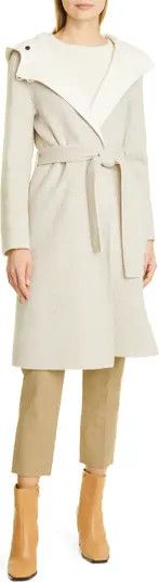 L. New Hooded Gingham Wool Blend Wrap Coat | Nordstrom