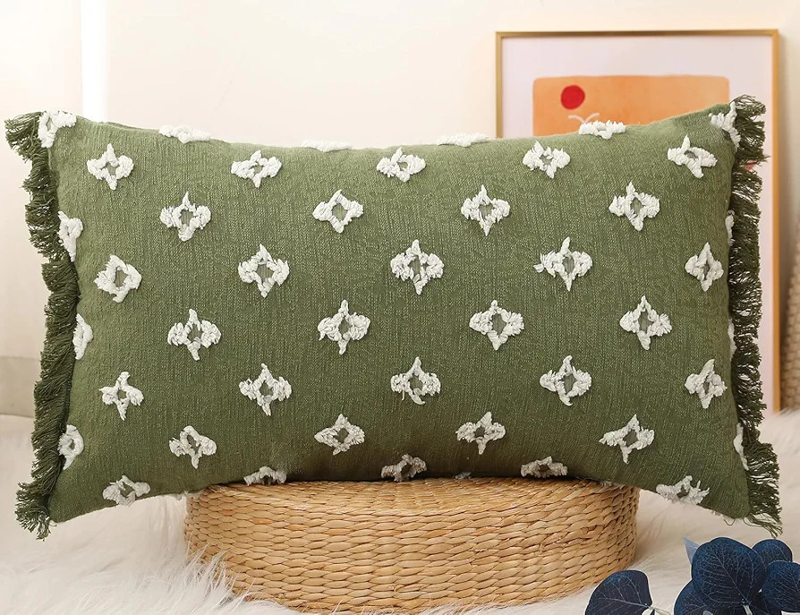 Boho Long Lumbar Pillow Cover 14x26 with Tassel,3D Flower Patterned Cotton Decorative Long Lumbar... | Amazon (US)