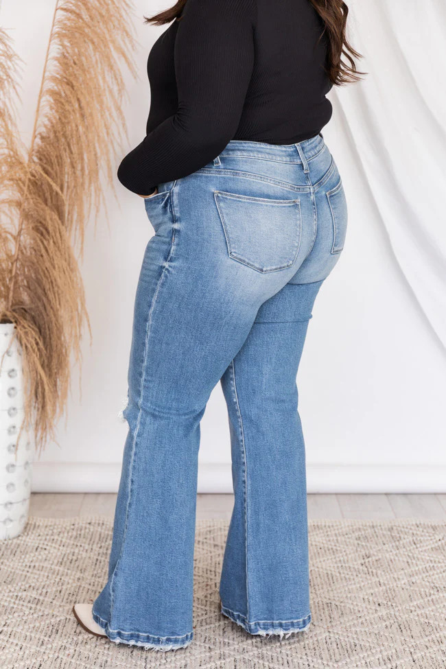 Kara Distressed Medium Wash Flare Jeans | Pink Lily