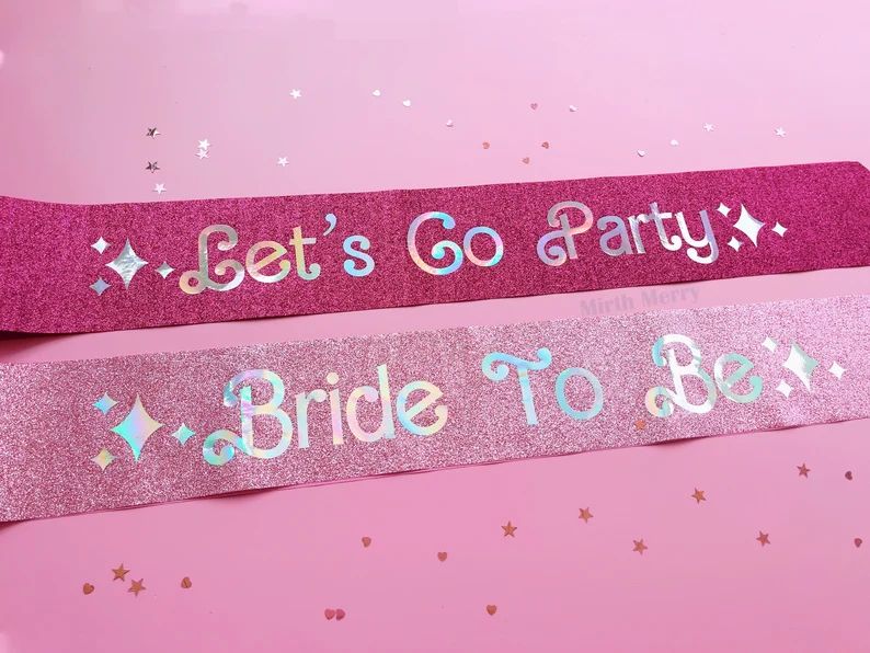 Bride to Be Sash Lets Go Party Sash Iridescent Foil Glitter Sash Hen Party Sash Pink Sash Bachelo... | Etsy (US)
