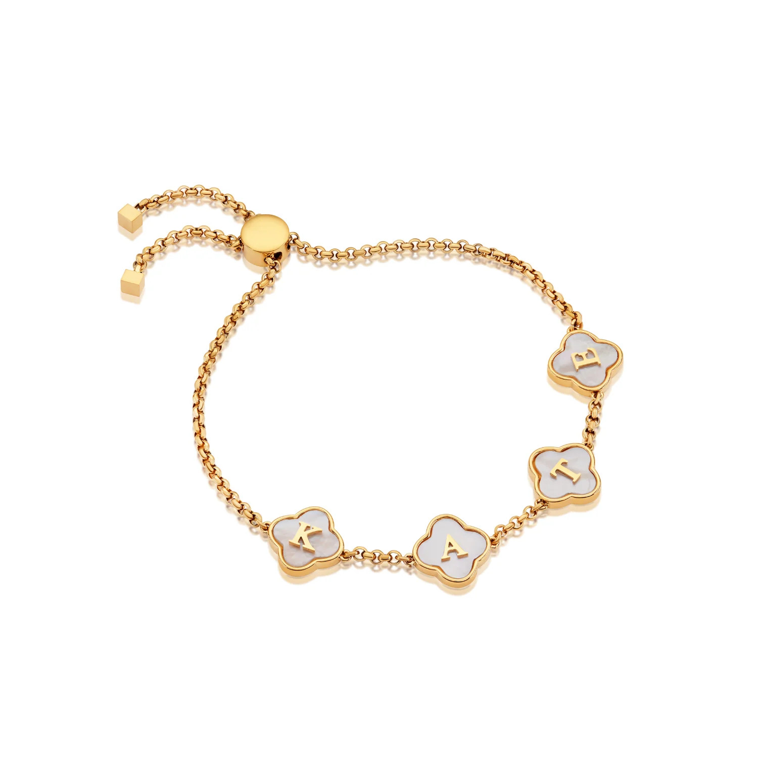 Pearl Clover Custom Name Bracelet (Gold) | Abbott Lyon