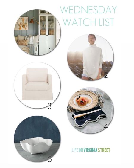 This week’s Wednesday Watch List picks include gorgeous citrus art, a cozy ribbed pullover (I ordered up on size), an affordable slipcovered swivel chair, a new tablescape line with reversible wipes or placemats and gorgeous scalloped napkins, and the prettiest matte melamine serving pieces. Get more details here: https://lifeonvirginiastreet.com/wednesday-watch-list-436/.
.
#ltkhome #ltkseasonal #ltksalealert #ltkfindsunder50 #ltkfindsunder100 #ltkstyletip #ltkover40 #ltkmidsize #ltkparties

#LTKfindsunder50 #LTKsalealert #LTKhome