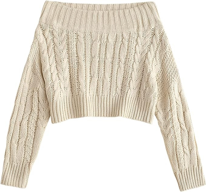 ZAFUL Women V Neck Button Knit Crop Sweaters Batwing Sleeve V Back Ribbed Hem Pullover Sweater | Amazon (US)