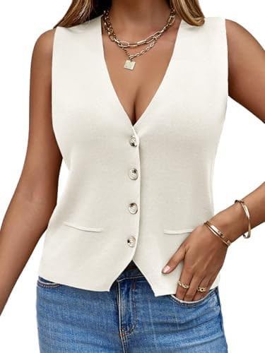 Saodimallsu Womens Sleeveless Sweater Vest Knit V Neck Button Fashion Casual Loose Spring Summer ... | Amazon (US)