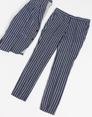 Avail London skinny fit linen suit pants in navy stripe | ASOS (Global)
