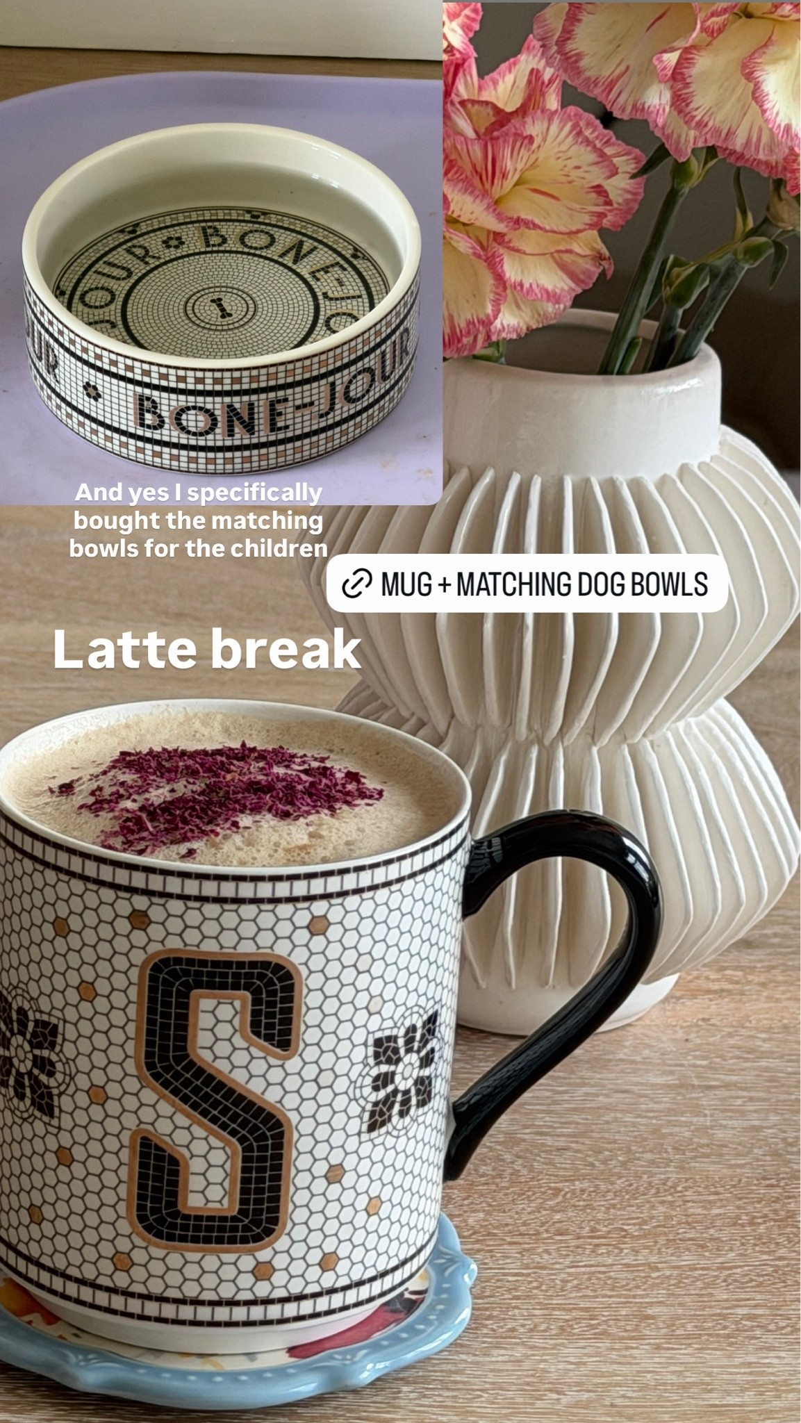 My initial mug and the matching dog bowls!