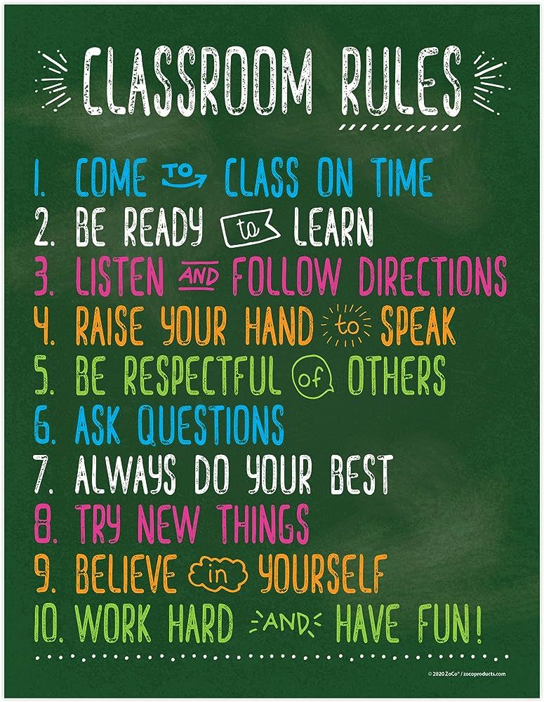 ZOCO - Classroom Rules Poster - Laminated, 17x22 Inches - Class Rules Poster for Middle School - ... | Amazon (US)
