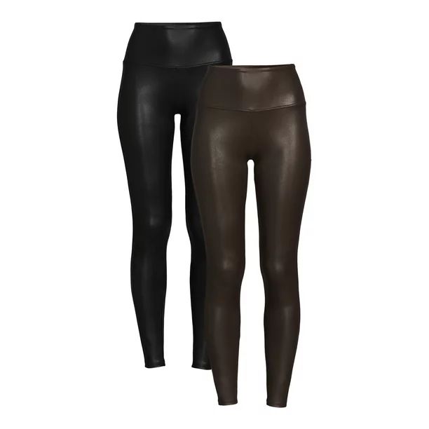 Time and Tru Women's High Rise Ankle Length Faux Leather Leggings, 28" Inseam, 2-Pack, Sizes XS-X... | Walmart (US)