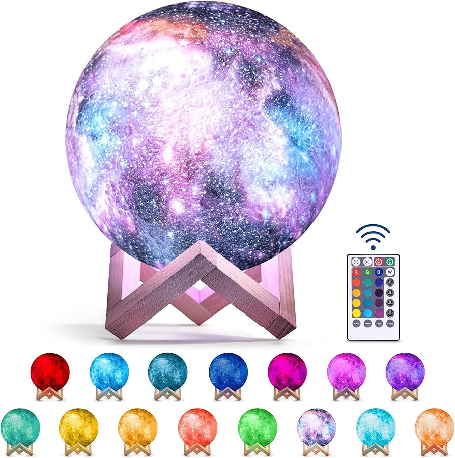 Mind-Glowing Galaxy Moon Lamp - Cool Space Night Light for Kids - Touch/Remote Control, 16 Colors... | Amazon (US)