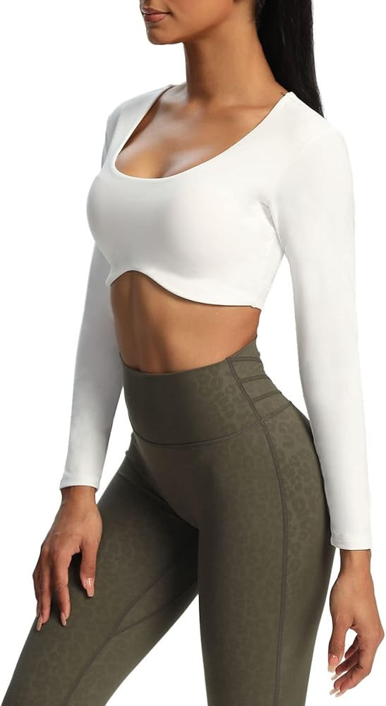 Aoxjox Long Sleeve Crop Tops for Women Define Sculpt Workout Crop T Shirt Top | Amazon (US)
