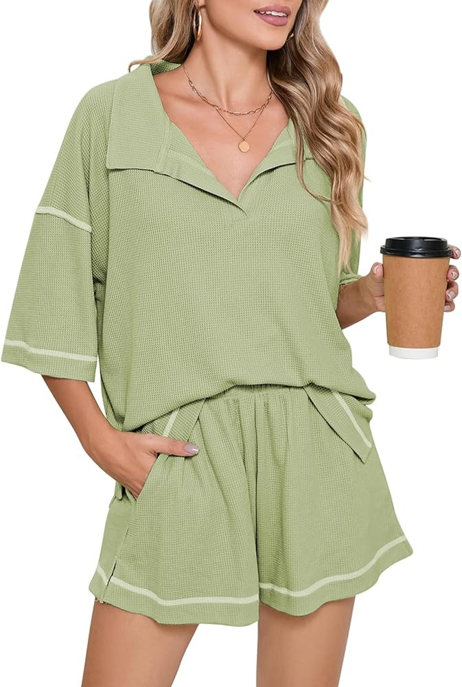 Pink Queen Womens 2 Piece Pajama Sets Short Sleeve Tops Lounge Sets Casual 2 Piece Outfits Summer... | Amazon (US)