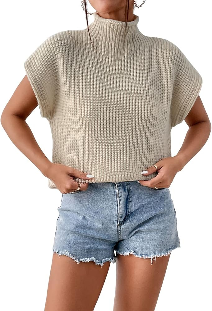 Floerns Women's Casual Short Sleeve Mock Neck Sweater Vest Pullover Top | Amazon (US)