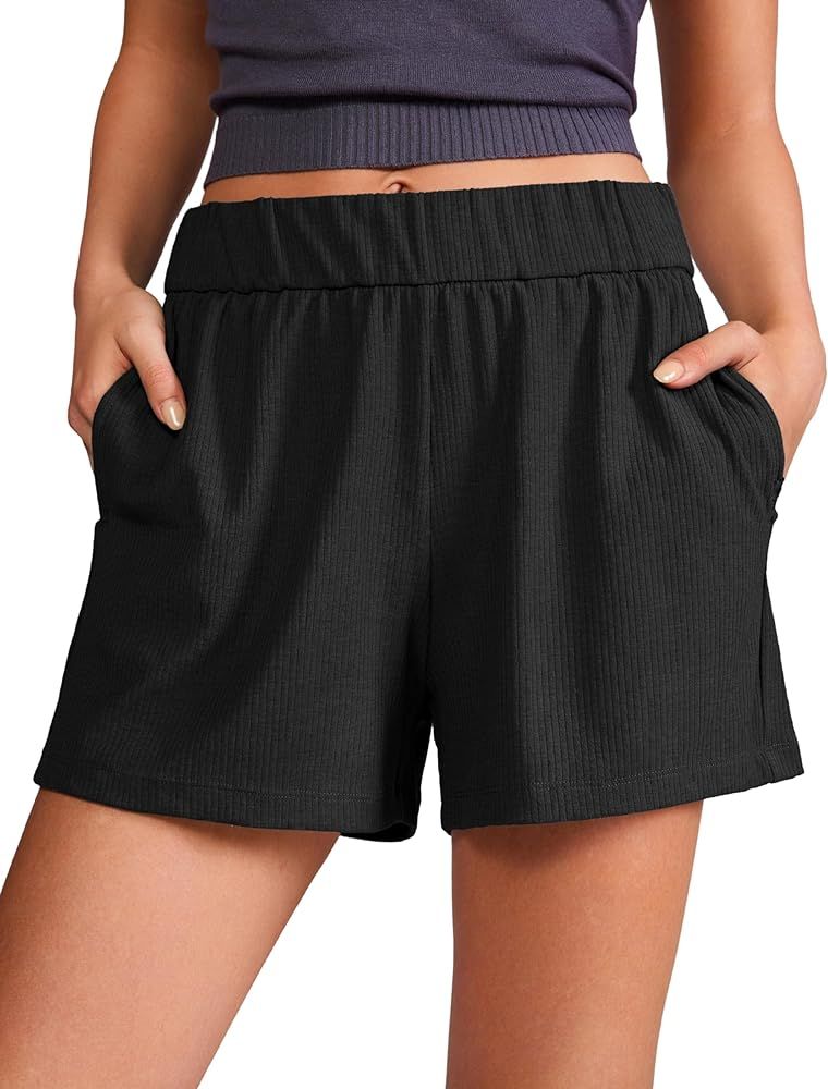 CRZ YOGA Comfy Ribbed Sweat Shorts for Women High Waisted Lyocell Casual Lounge Jersey Athletic S... | Amazon (US)