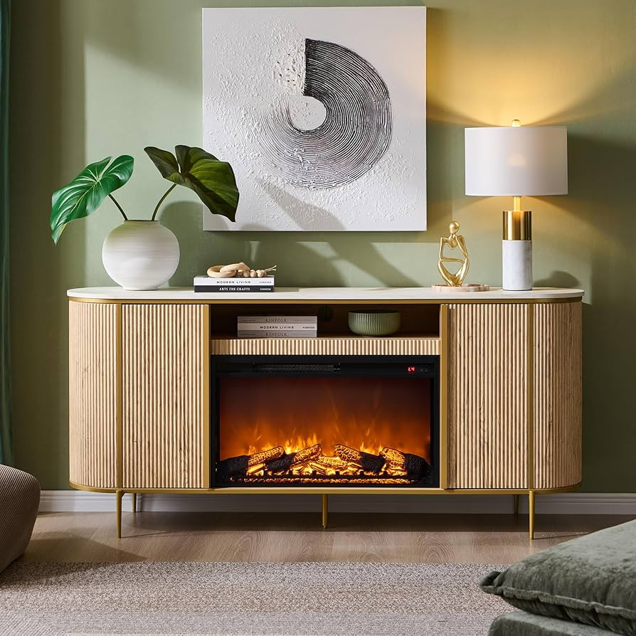 OKD Luxury 70" Fluted Fireplace TV Stand, Modern Chic Entertainment Center for TVs Up to 80 inche... | Amazon (US)