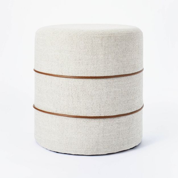 Catalina Round Ottoman Cream with Leather Piping - Threshold&#8482; designed with Studio McGee | Target