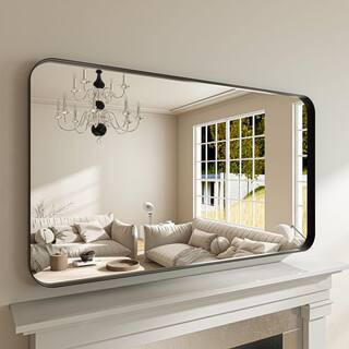 60 in. W x 30 in. H Rectangular Aluminum Framed Modern Black Rounded Wall Mirror | The Home Depot