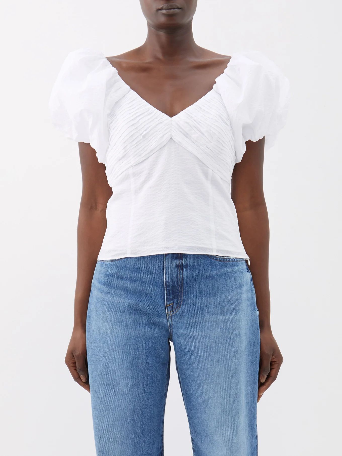Puff-sleeve gathered cotton top | Matches (US)