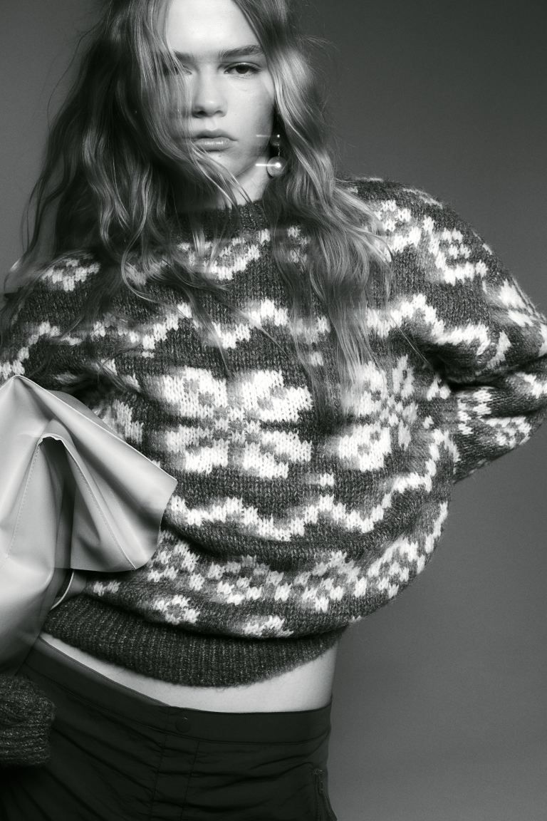 Oversized Jacquard-knit Sweater - Dark gray melange/patterned - Ladies | H&M US | H&M (US + CA)