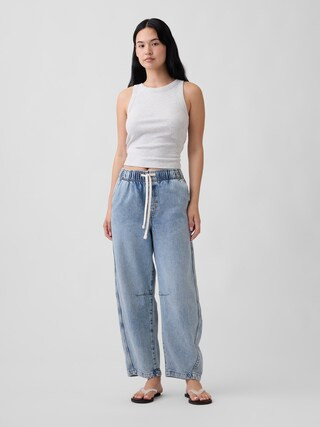 Mid Rise SuperSoft Pull-On Barrel Jeans | Gap Factory