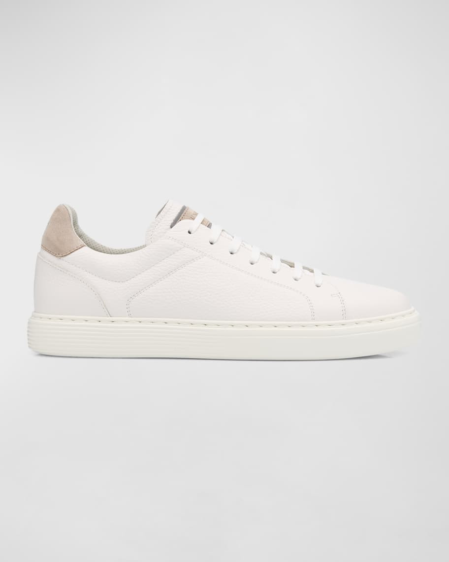 Brunello Cucinelli Men's Grained Calfskin Low-Top Sneakers | Neiman Marcus