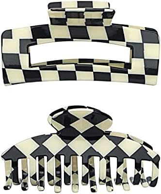 Hair Claw Clips for Women, Large Hair Clips for Thick Hair and Thin Hair, Vintage Black/White Checke | Amazon (US)