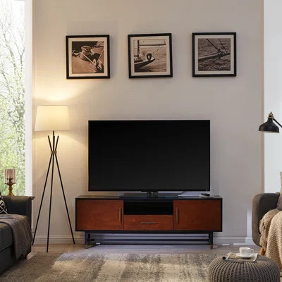 Media Console With Storage, Black And Whiskey Maple, Stores Tv Accessories, Conceals Cords, Spacious Buffet-Style Front, Fits 60-69" Tvs, Cabinet Shel | Wayfair North America