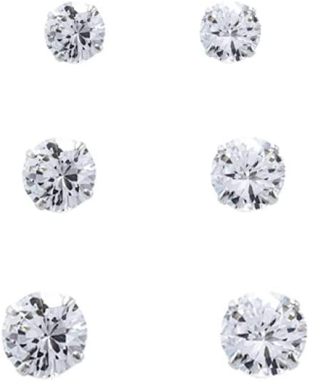 Kit Trio Brincos Prata 925 Zircônia Solitário Antialérgico | Amazon (BR)