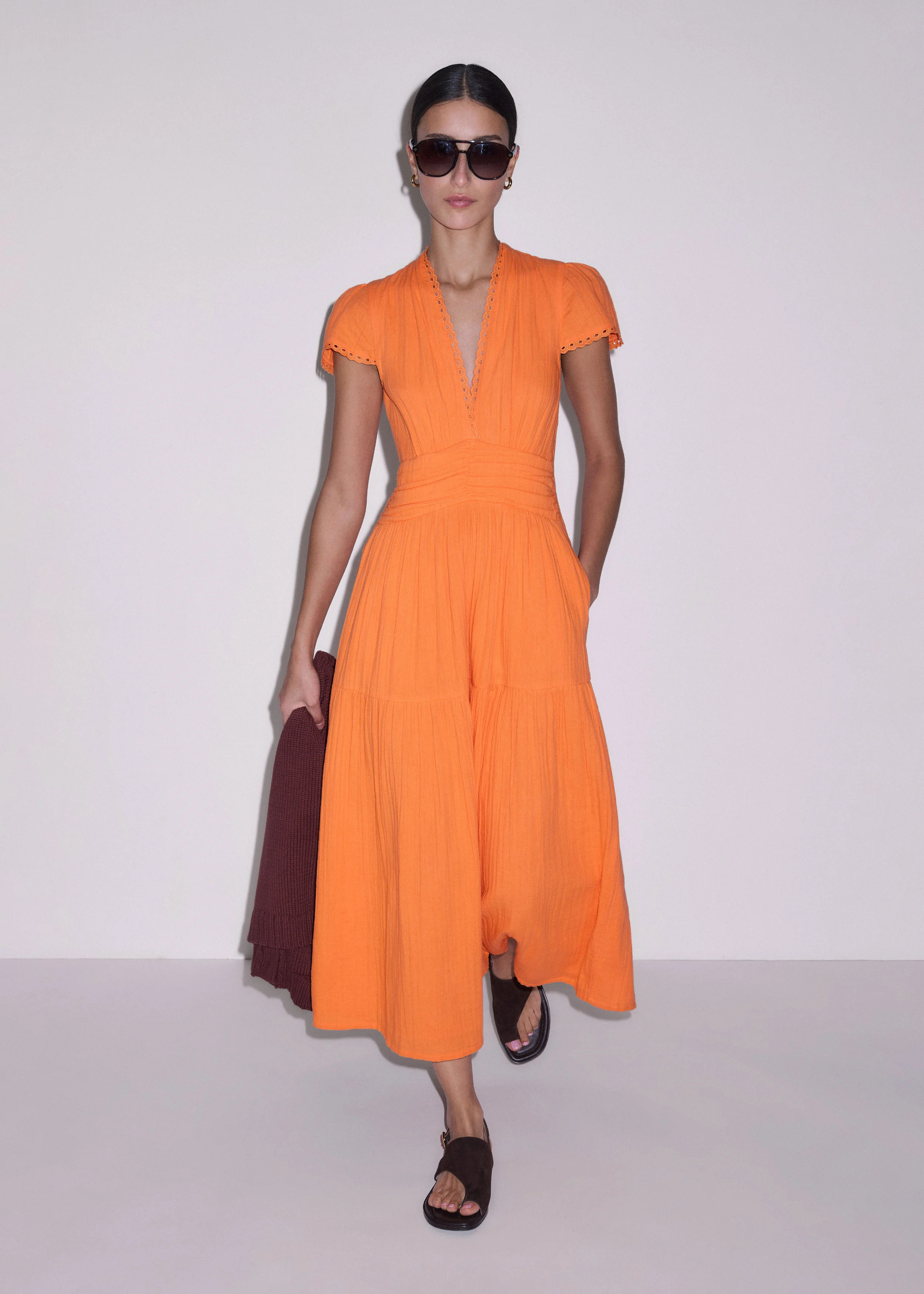 Women's Orange Cheesecloth Fit + Flare Maxi Dress | ME+EM | ME+EM Global (Excluding US)