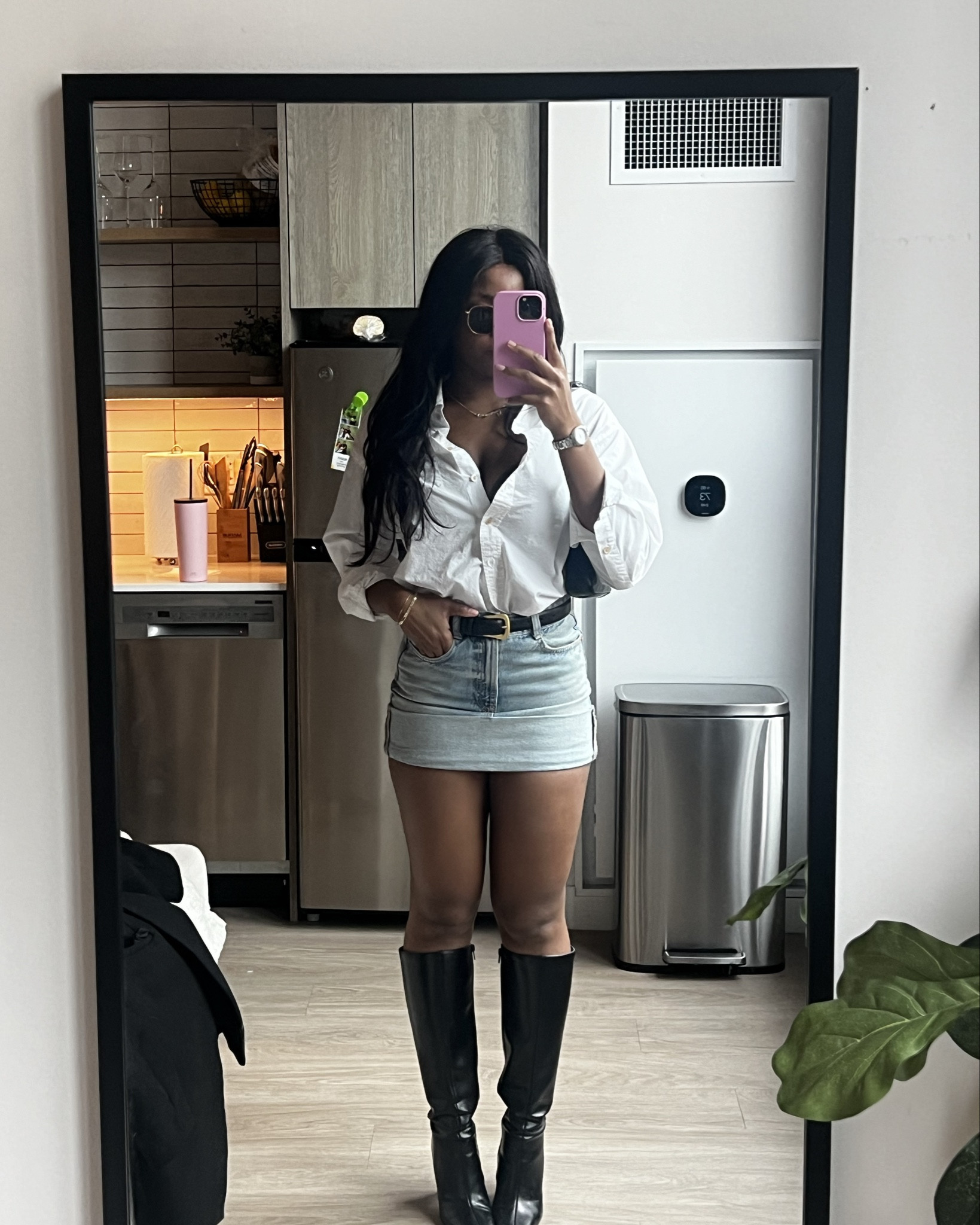 Edgy Spring outfit with a jeans skirt

#LTKstyletip