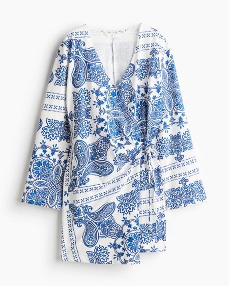 Blue and white patterned wrap dress 

#LTKSeasonal #LTKstyletip #LTKfindsunder50