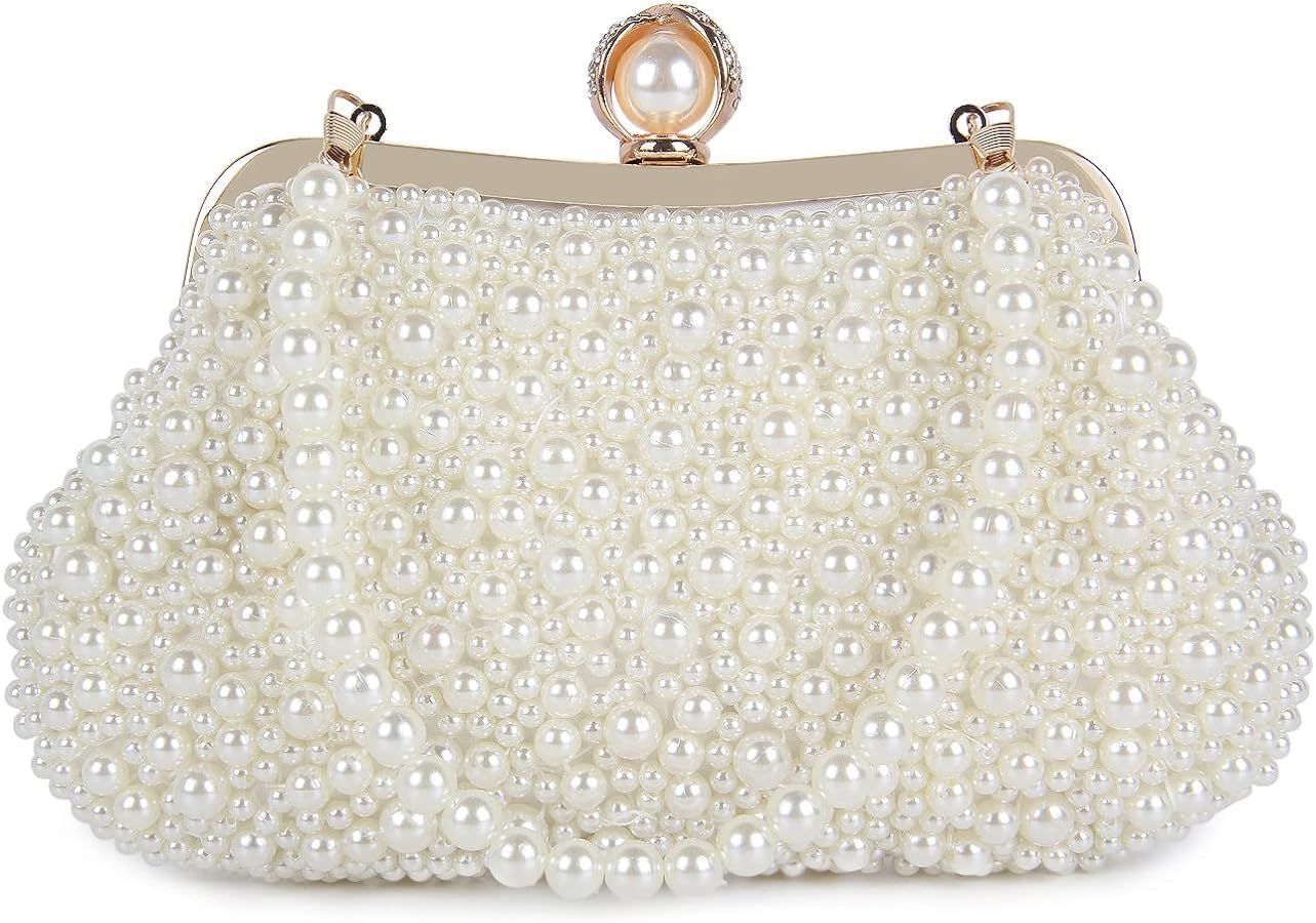 Oweisong White Pearl Clutch Purses for Women Wedding Bride Pearl Evening Bag Party Clutch Wallet ... | Amazon (US)