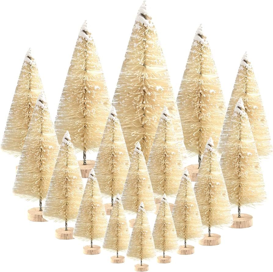 KUUQA 66Pcs Mini Christmas Village Trees Bottle Brush Trees Tabletop Model Trees for Christmas Ho... | Amazon (US)